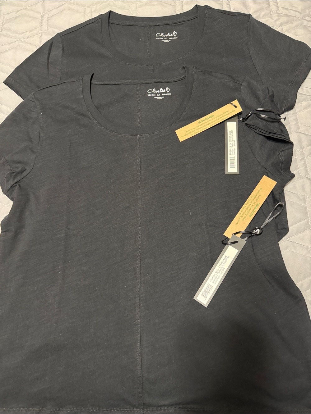 Sz L⭐️Bundle 2️⃣⭐️NWT CHARLIE B Black Short-Sleeve Cotton Crewneck T- Shirts